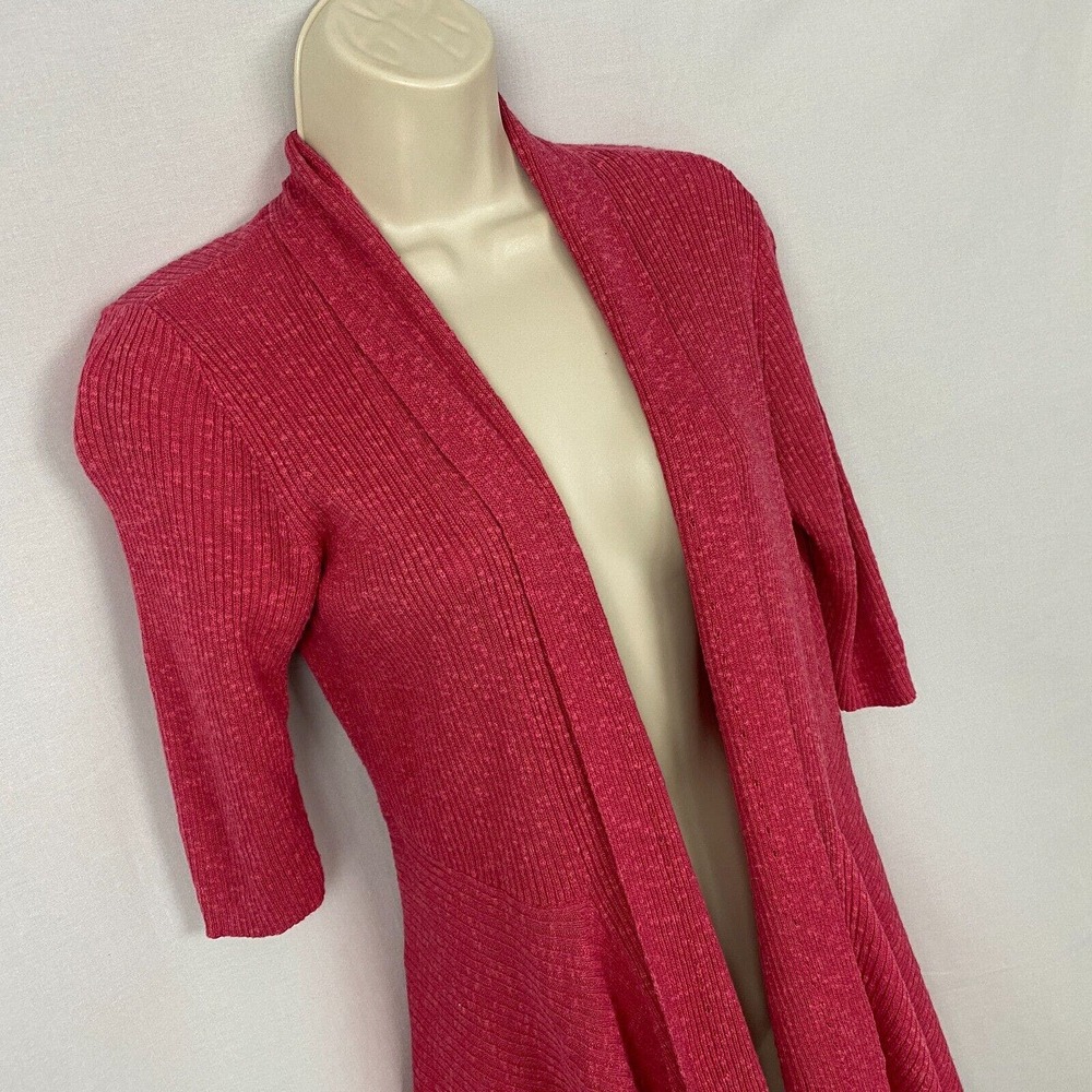 Eileen Fisher Linen Blend Cardigan Sweater XS Hot Pink Open‎ Front Lagenlook